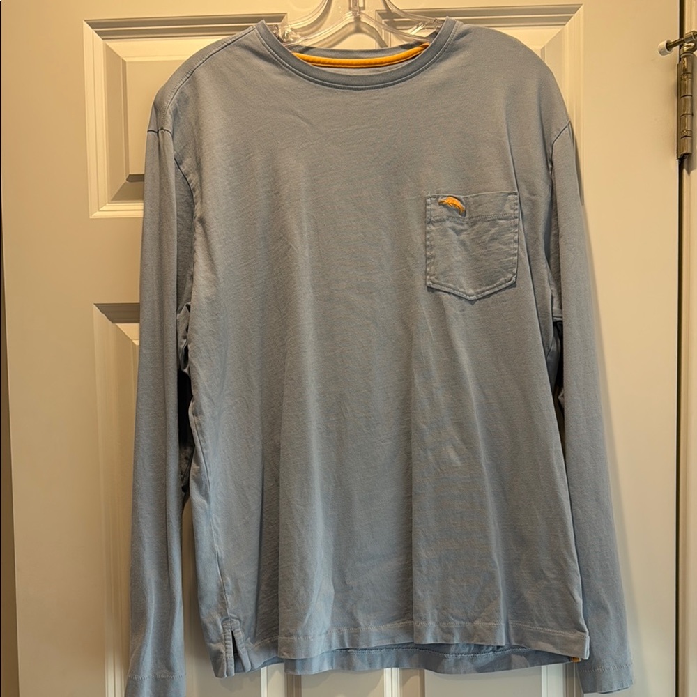 Men’s Medium 100% Pima Cotton Sky Blue Long Sleeve Tee with Crew Neck